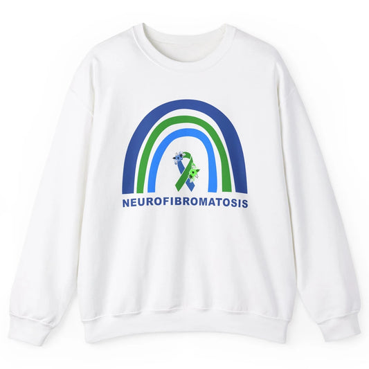 Neurofibromatosis Awareness Floral Green Blue Ribbon Rainbow Unisex Crewneck Sweatshirt