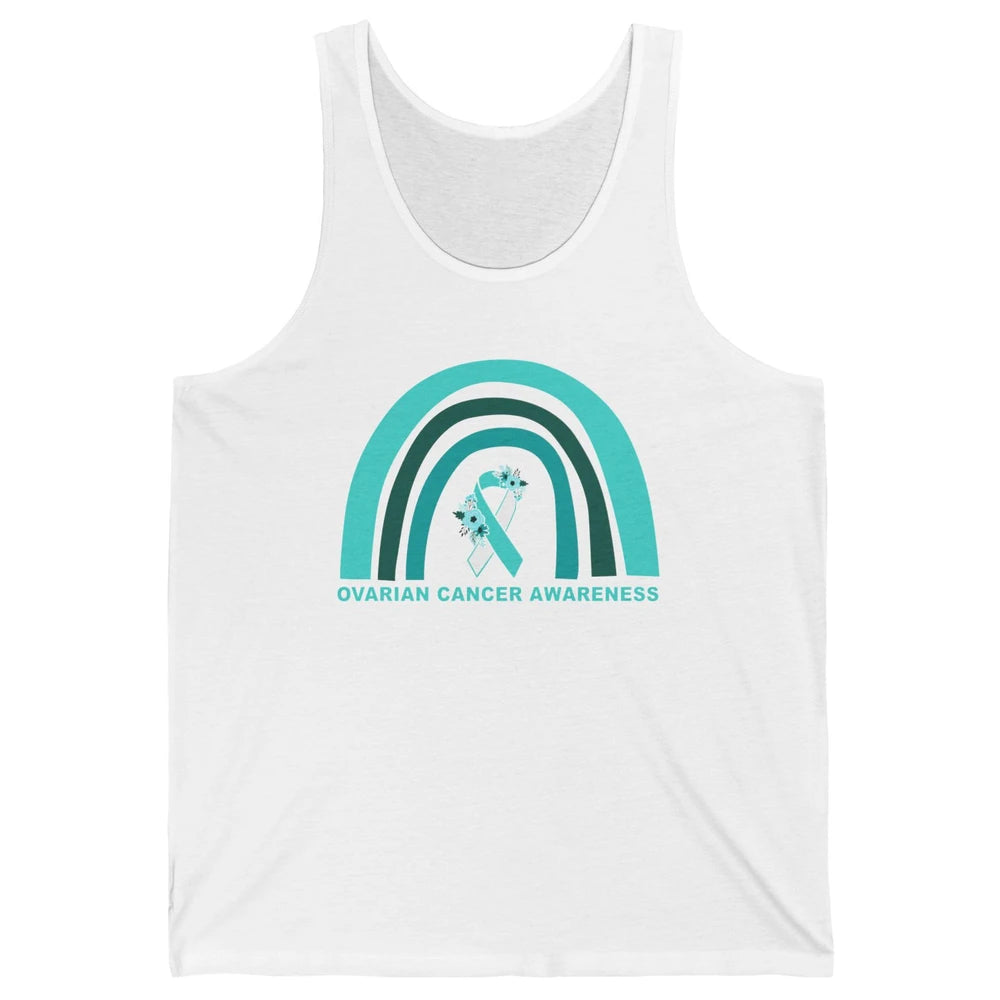 Ovarian Cancer Awareness Support Floral Turquoise Rainbow Unisex Jersey Tank