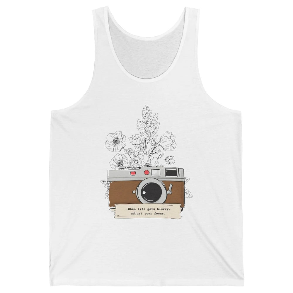Retro Adjust Your Focus Floral Camera Mental Health Therapy Unisex Jersey Tank