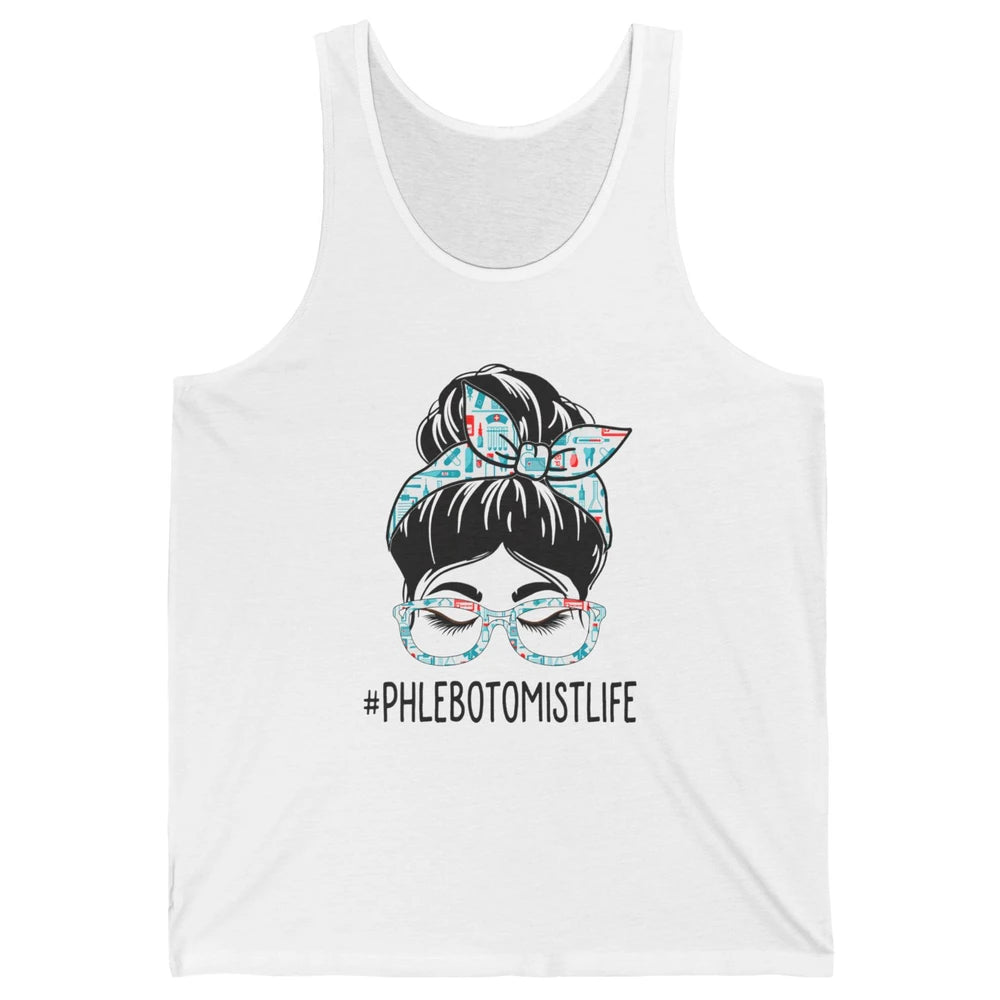 Phlebotomist Messy Hair Bun Vein Lab Woman Phlebotomy Nurse Unisex Jersey Tank