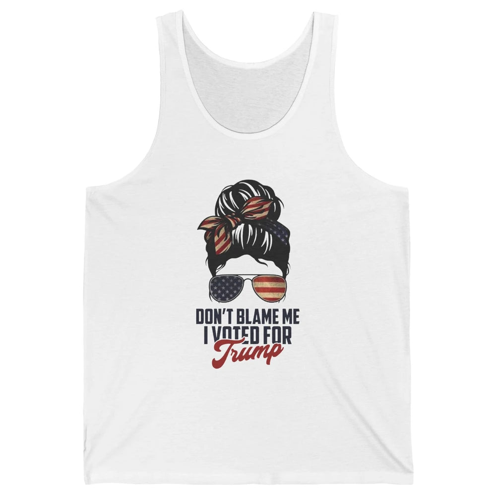 Retro Messy Bun US Flag Glasses I Voted For Trump Republican Unisex Jersey Tank