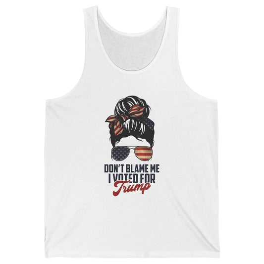 Retro Messy Bun US Flag Glasses I Voted For Trump Republican Unisex Jersey Tank