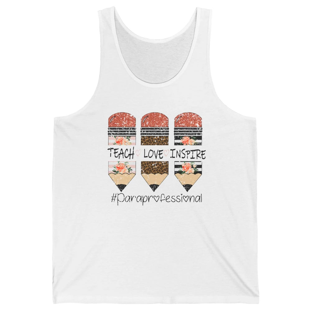 Retro Floral Leopard Teach Love Inspire Paraprofessional Unisex Jersey Tank