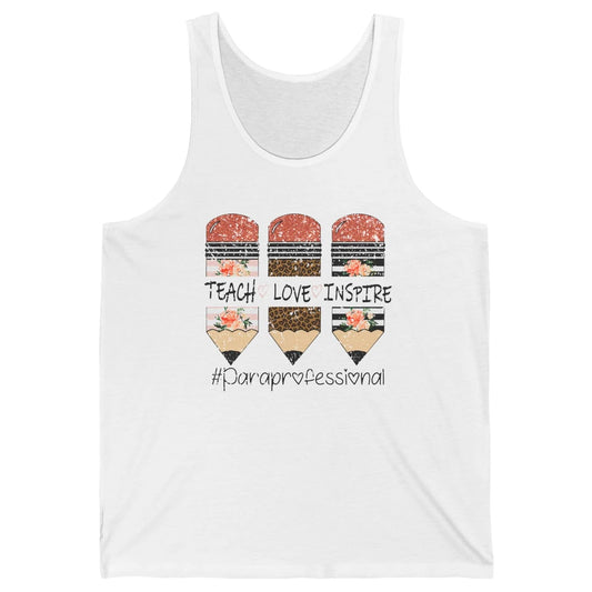 Retro Floral Leopard Teach Love Inspire Paraprofessional Unisex Jersey Tank