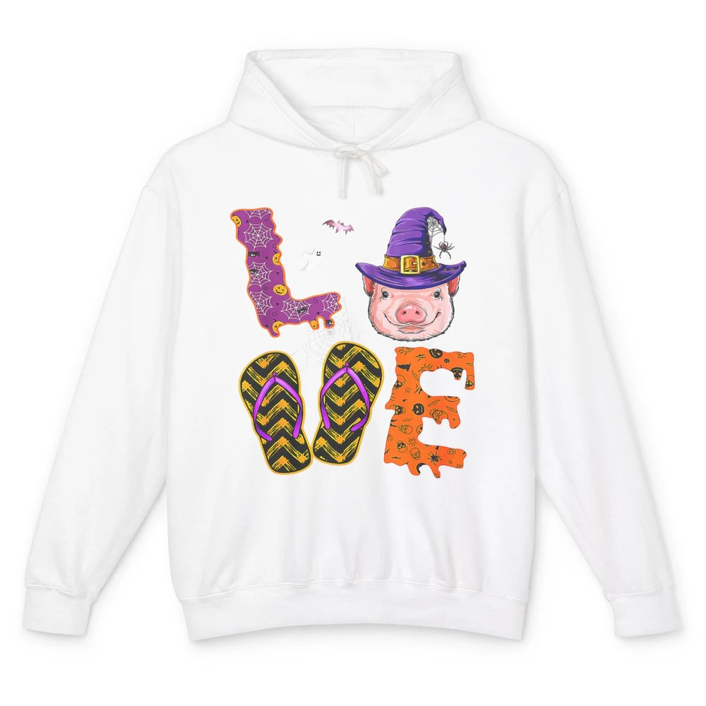 Funny Love Pig Witch Spider Halloween Spooky Season Piggy Unisex Lightweight Hoodie