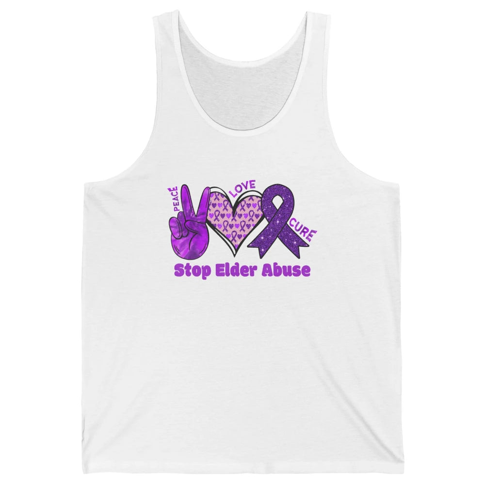 Peace Love Hope Heart Purple Ribbon Elder Abuse Awareness Unisex Jersey Tank