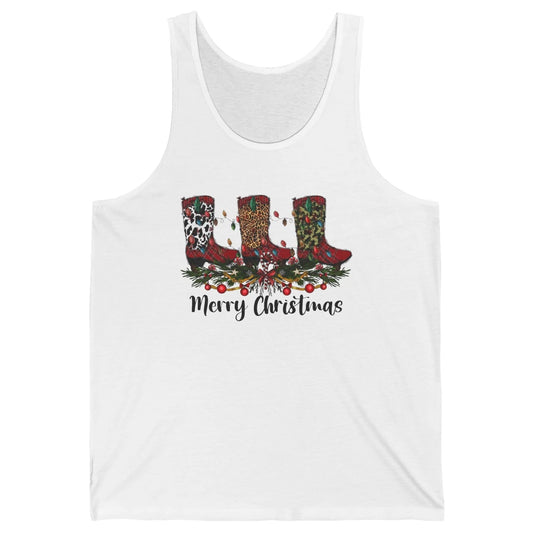 Christmas Cowboy Boots Santa Boots Leopard Western Christmas Unisex Jersey Tank