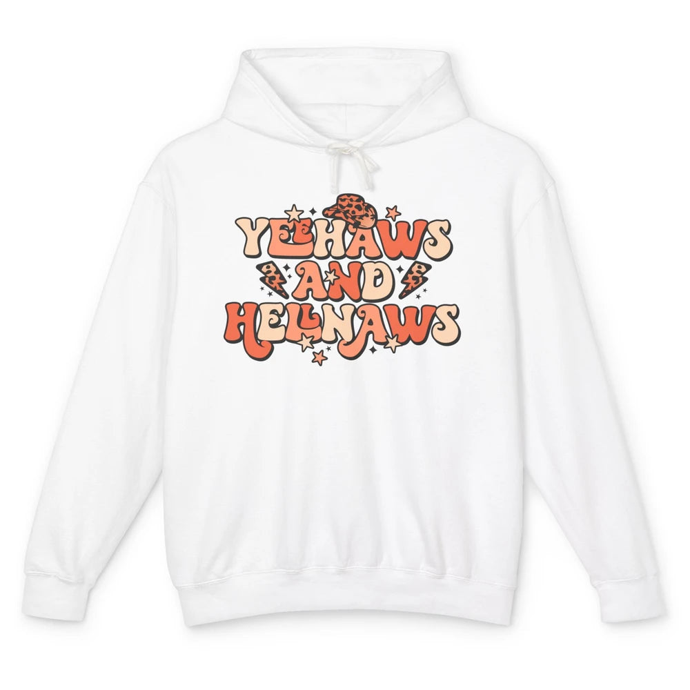 Retro Cowboy Leopard Yeehaws And Hell Naws Western Country Unisex Lightweight Hoodie