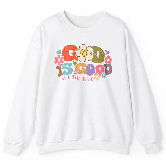 Retro Groovy God Is Good All The Time Christian Religious Unisex Crewneck Sweatshirt