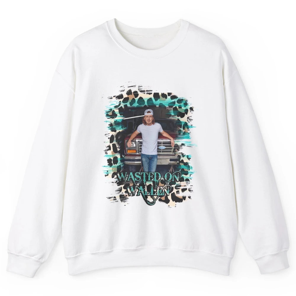 Retro Leopard Wasted On Wallen Turquoise Western Country Unisex Crewneck Sweatshirt