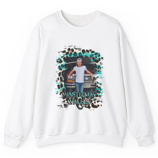 Retro Leopard Wasted On Wallen Turquoise Western Country Unisex Crewneck Sweatshirt