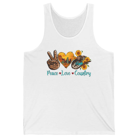 Retro Sunflower Peace Love Country Cowgirl Boots Western Unisex Jersey Tank