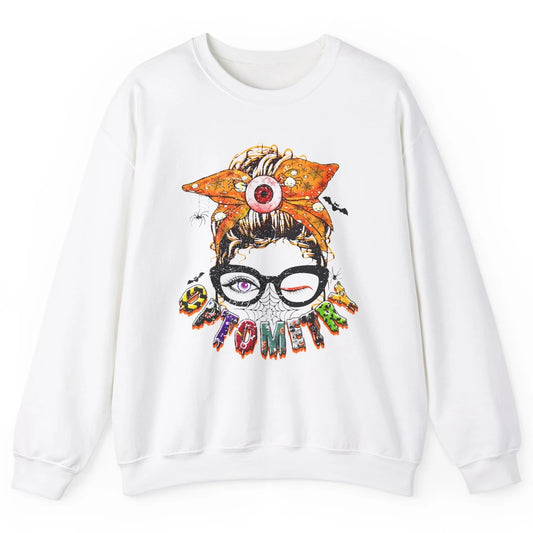Optometry Messy Bun Glasses Halloween Optometrist Optician Unisex Crewneck Sweatshirt