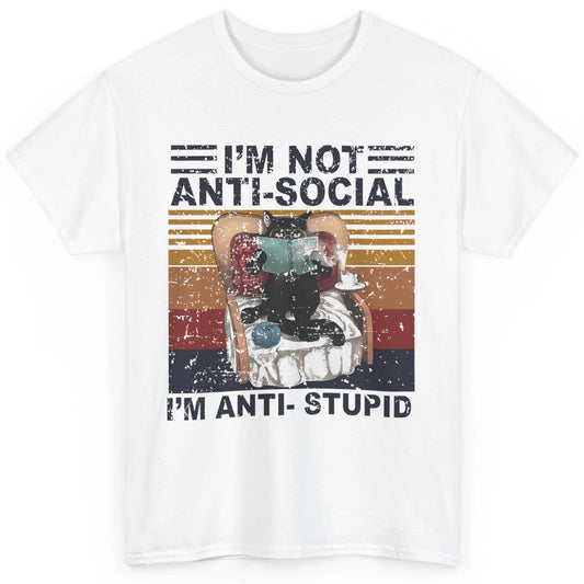 Retro Cat Reading I'm Not Anti-Social I'm Anti-Stupid Book Classic Unisex T-Shirt