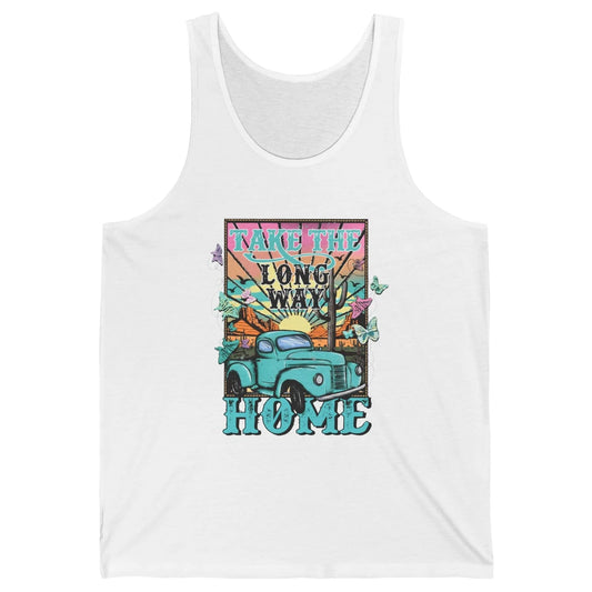 Retro Mountain Sunset Take The Long Way Home Western Country Unisex Jersey Tank