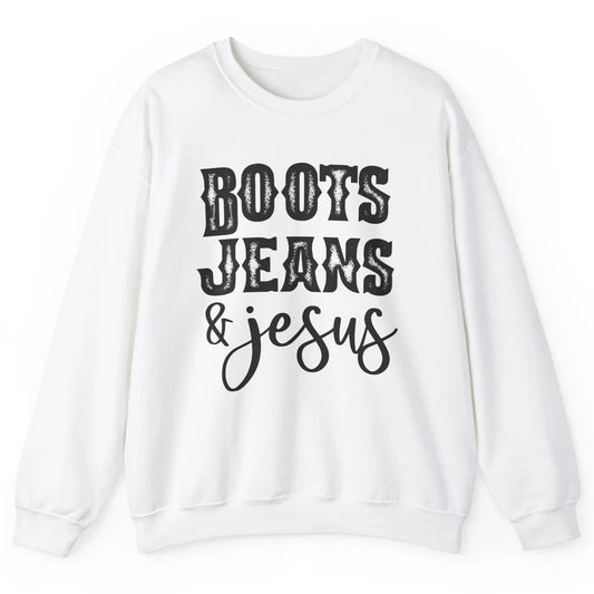 Retro Boots Jeans and Jesus Christian Western Country Cowboy Unisex Crewneck Sweatshirt