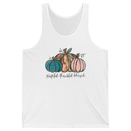 Grateful Thankful Blessed Doodle Pumpkin Fall Thanksgiving Unisex Jersey Tank