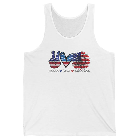 Peace Love America Flag Sunflower 4th of July Memorial Day Unisex Jersey Tank