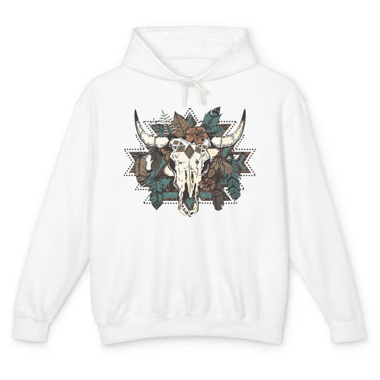 Retro Boho Bull Skull Aztec Desert Cactus Western Country Unisex Lightweight Hoodie