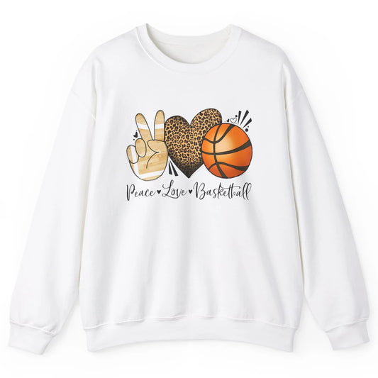 Peace Love Basketball Leopard Heart Basketball Lovers Gift Unisex Crewneck Sweatshirt