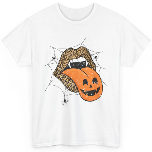 Retro Pumpkin Lips Tongue Out Leopard Halloween Costume Gift Classic Unisex T-Shirt