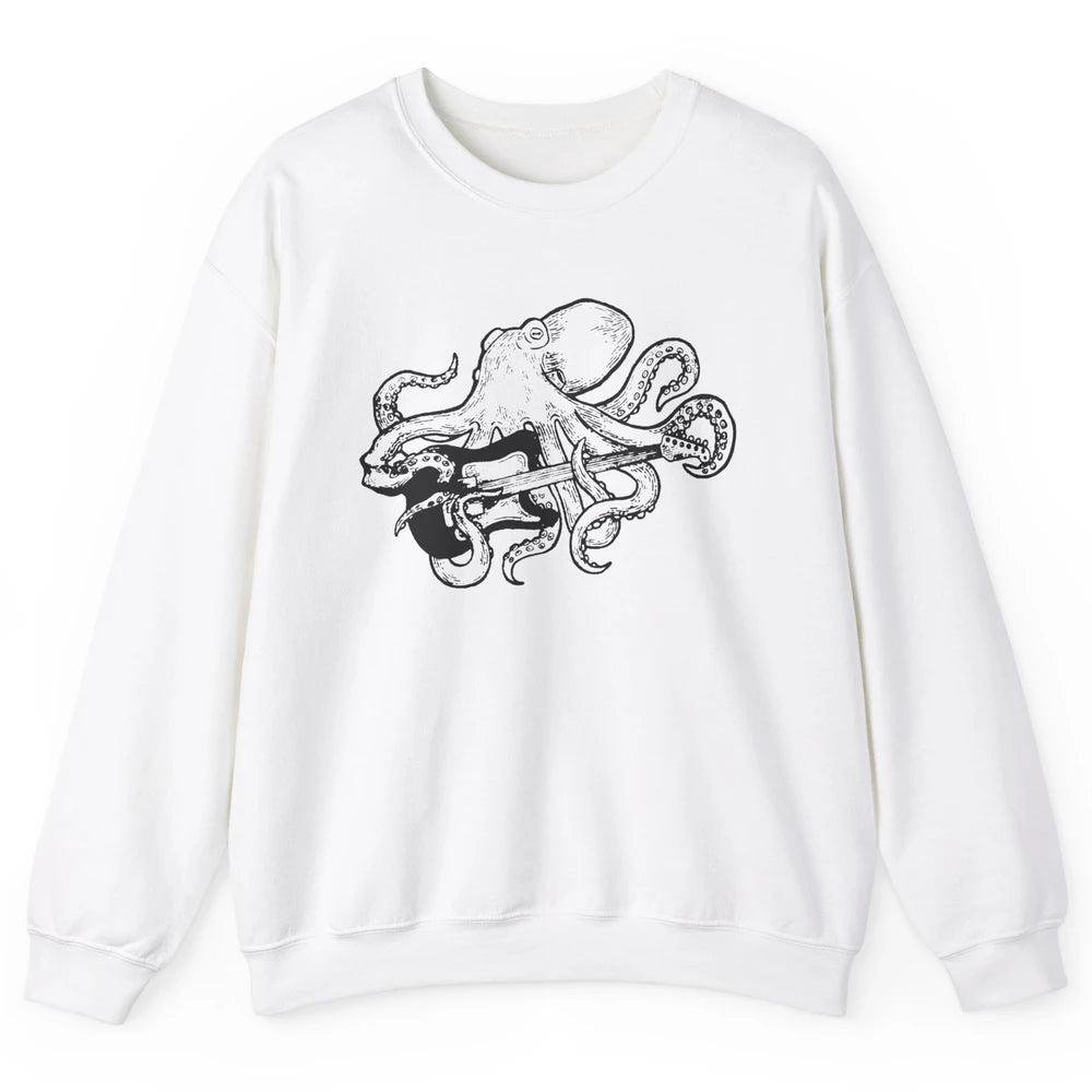 Retro Octopus Electric Guitar Octopus Guitarist Musician Unisex Crewneck Sweatshirt
