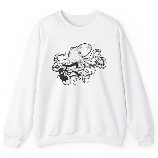 Retro Octopus Electric Guitar Octopus Guitarist Musician Unisex Crewneck Sweatshirt