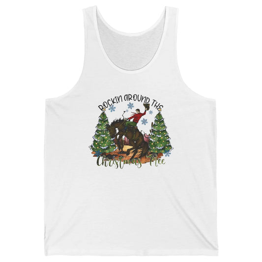 Funny Cowboy Horsing Rocking Around Christmas Tree Western Unisex Jersey Tank