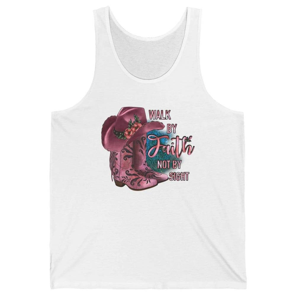 Retro Cowboy Boot Walk By Faith Not By Sight Western Cowgirl Unisex Jersey Tank