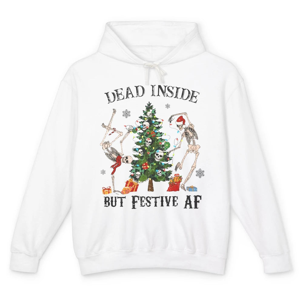 Christmas Skeleton Dancing Tree Dead Inside But Festive AF Unisex Lightweight Hoodie