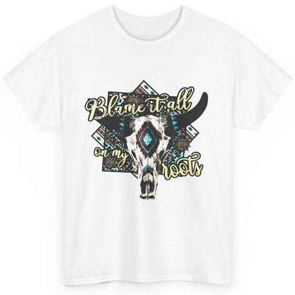 Retro Boot Blame It All On My Root Cow Skull Western Cowboy Classic Unisex T-Shirt