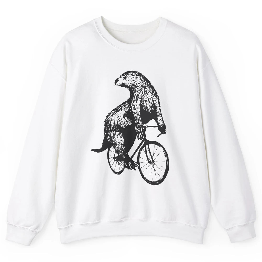 Otter Riding A Bicycle Funny Bike Rider Cute Otters Vintage Unisex Crewneck Sweatshirt