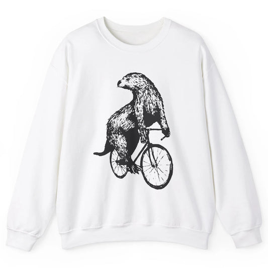 Otter Riding A Bicycle Funny Bike Rider Cute Otters Vintage Unisex Crewneck Sweatshirt