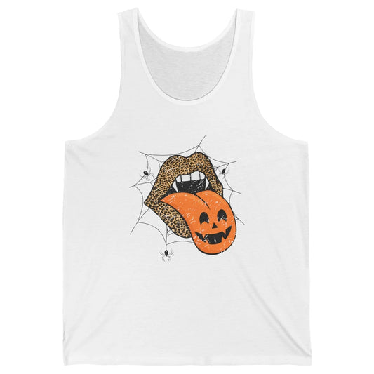 Retro Pumpkin Lips Tongue Out Leopard Halloween Costume Gift Unisex Jersey Tank