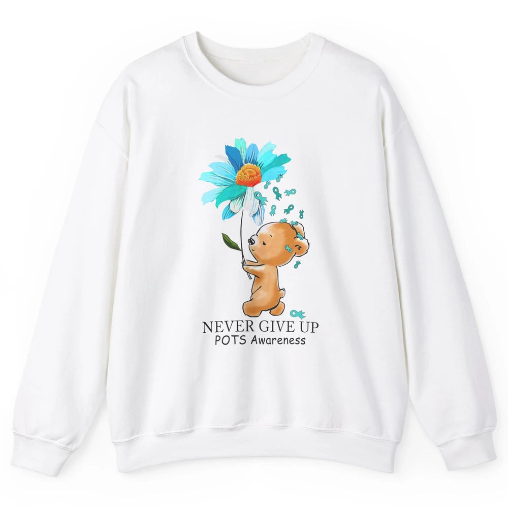 POTS Awareness Keep Going Daisy Bear Turquoise Sunflower Unisex Crewneck Sweatshirt