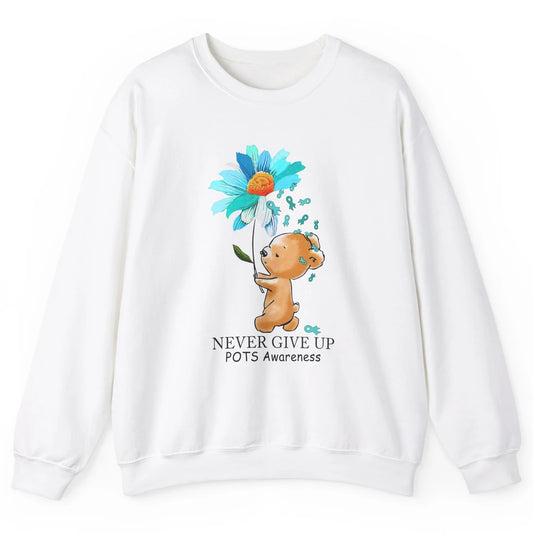 POTS Awareness Keep Going Daisy Bear Turquoise Sunflower Unisex Crewneck Sweatshirt