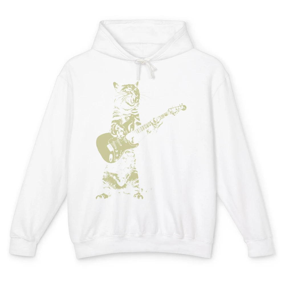 Retro Cat Playing Guitar Cat Guitarist Music Lovers Cat Mom Unisex Lightweight Hoodie