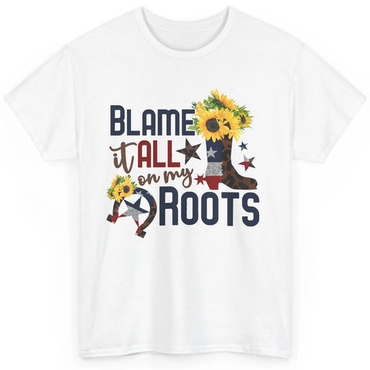 Retro Cowgirl Boot Blame It All On My Boot US Flag Sunflower Classic Unisex T-Shirt