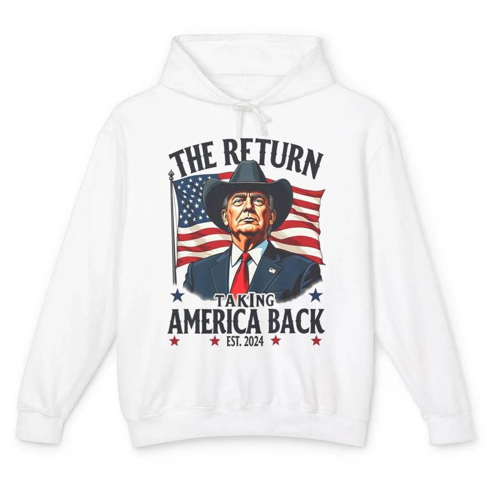 Patriotic President Donald Trump Cowboy Taking America Back Republican Political Rodeo USA Unisex Lightweight Hoodie