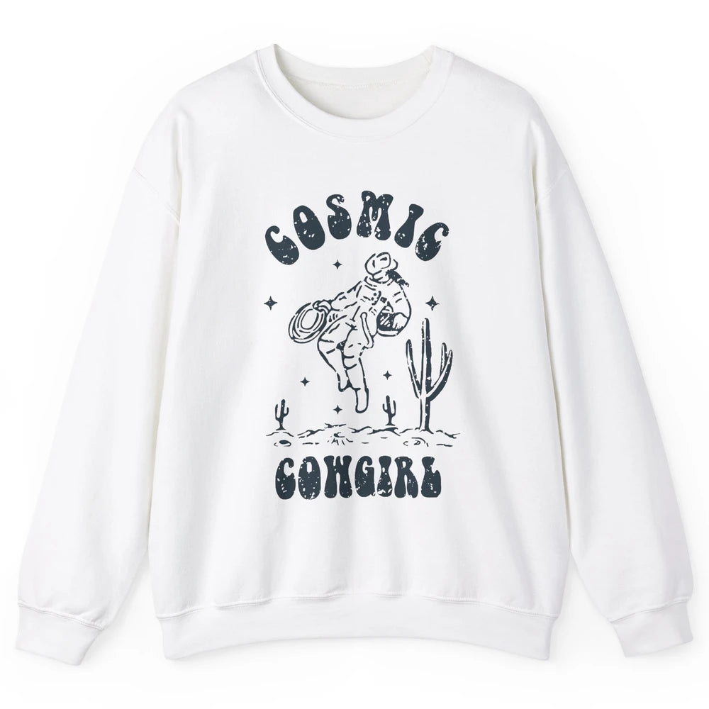 Retro Cowgirl In Space Cosmic Cowboy Western Country Cowgirl Unisex Crewneck Sweatshirt