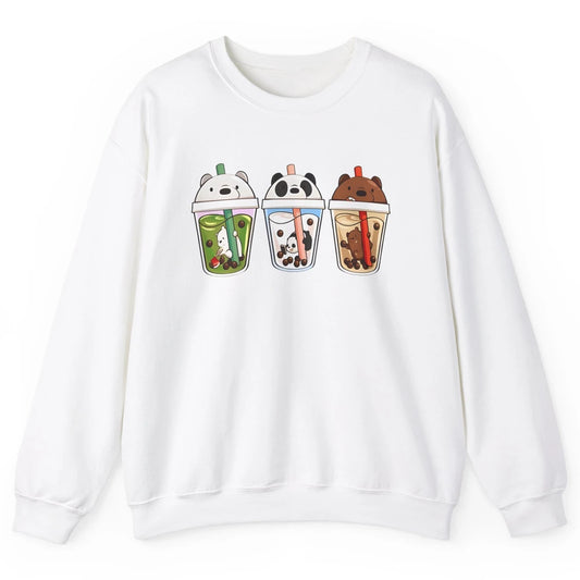 Panda Milk Tea Bears Milk Tea Animal Drinking Boba Lovers Unisex Crewneck Sweatshirt