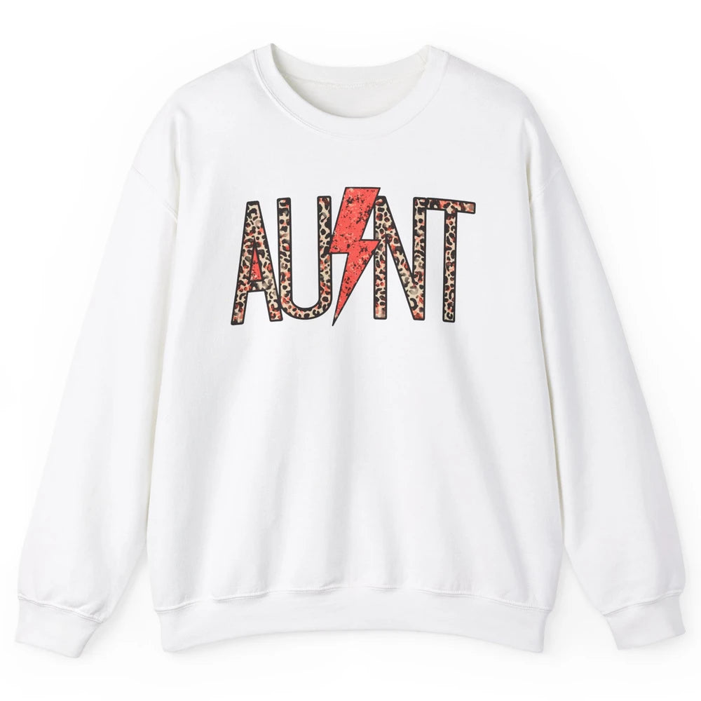 Retro Leopard Aunt Lightning Bolt Western Country Auntie Unisex Crewneck Sweatshirt