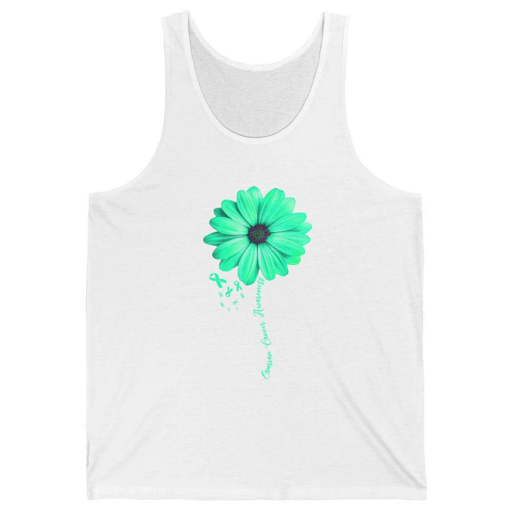 Ovarian Cancer Awareness Daisy Flower Teal Ribbon Cancer Unisex Jersey Tank