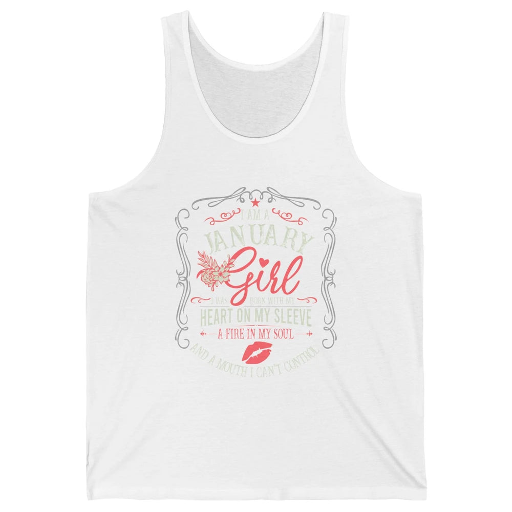 Retro January Girl Born With My Heart On My Sleeve Birthday Unisex Jersey Tank