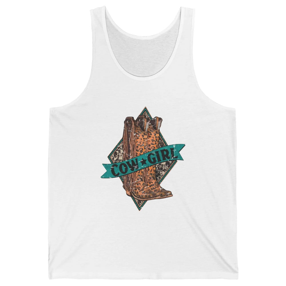 Retro Leopard Cowgirl Boots Western Country Cowboy Rodeo Dad Unisex Jersey Tank
