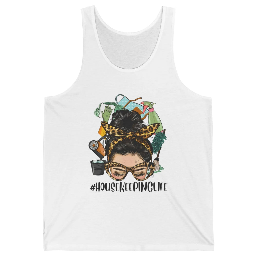 Housekeeping Life Messy Bun Bandana Leopard Housekeeper Mom Unisex Jersey Tank