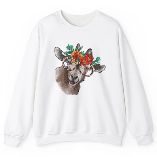 Retro Goat Glasses Flower Goat Girl Goat Lovers Gift Unisex Crewneck Sweatshirt