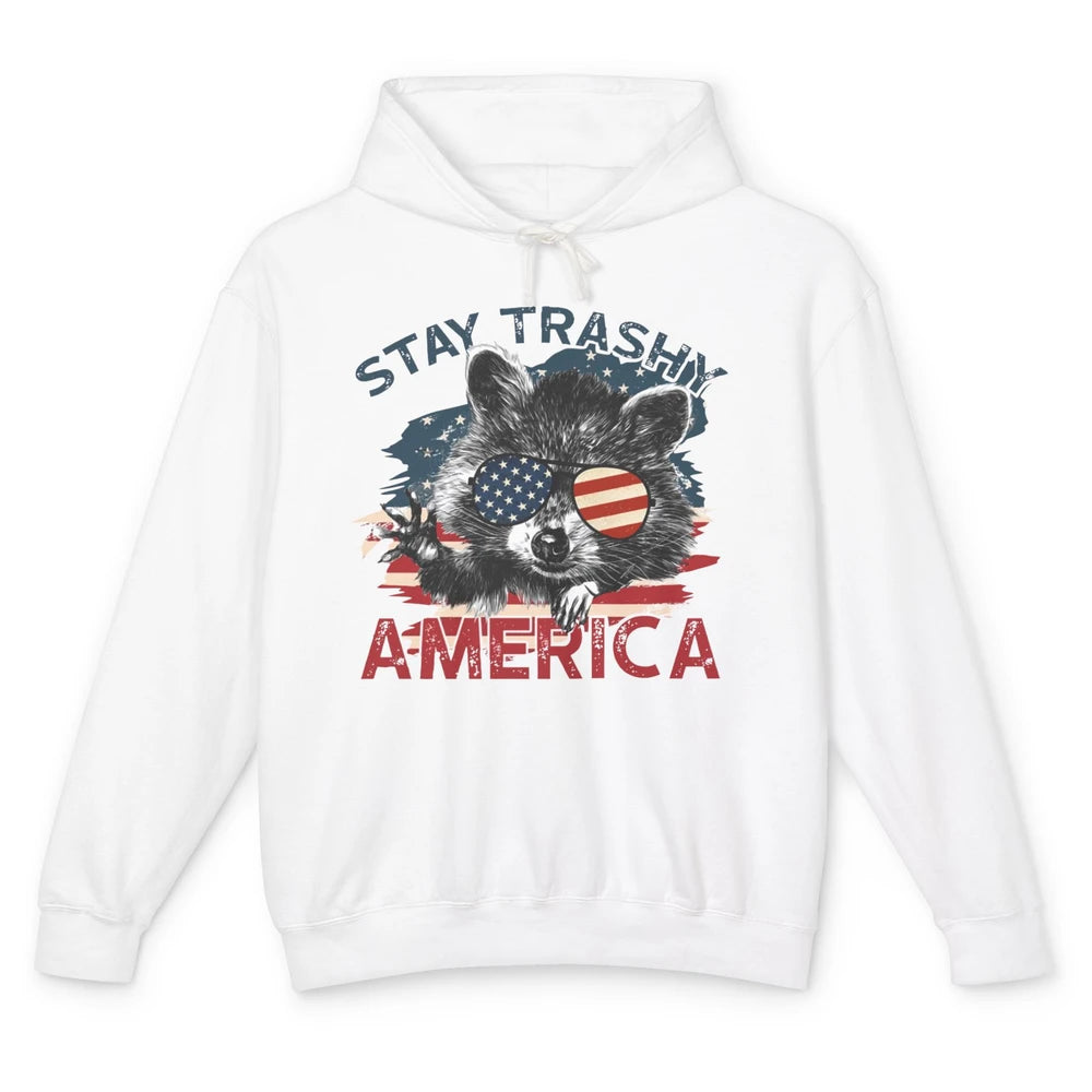 Raccoon US Flag Glasses Stay Trashy America Patriot Racoon Unisex Lightweight Hoodie