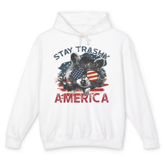 Raccoon US Flag Glasses Stay Trashy America Patriot Racoon Unisex Lightweight Hoodie