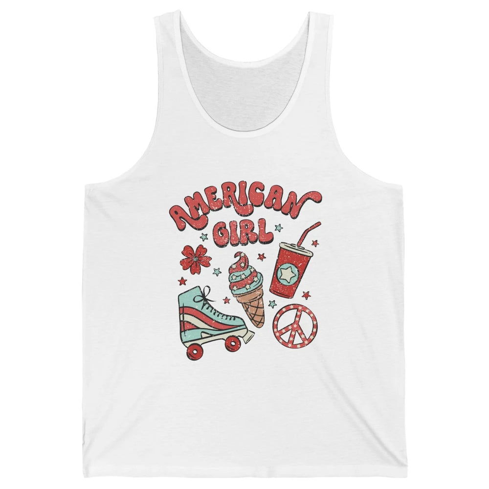 Retro American Girl Fourth Of July Party Ice Cream Patriotic Unisex Jersey Tank